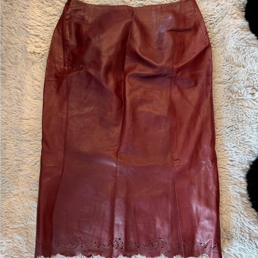 Gucci Burgundy Leather Pencil Skirt